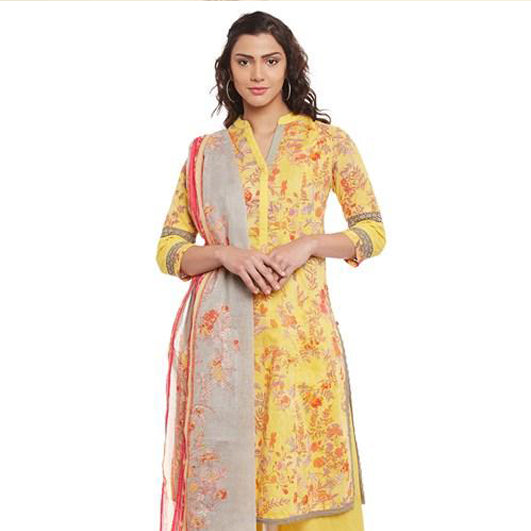 Yellow Cotton Kalidar Suit