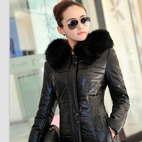Long Leather Jacket With Fur